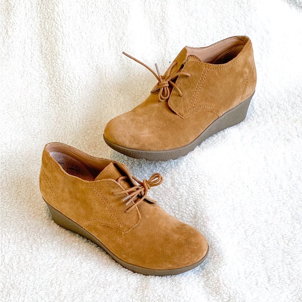 Lands’ End Tan Suede Wedge Bootie
